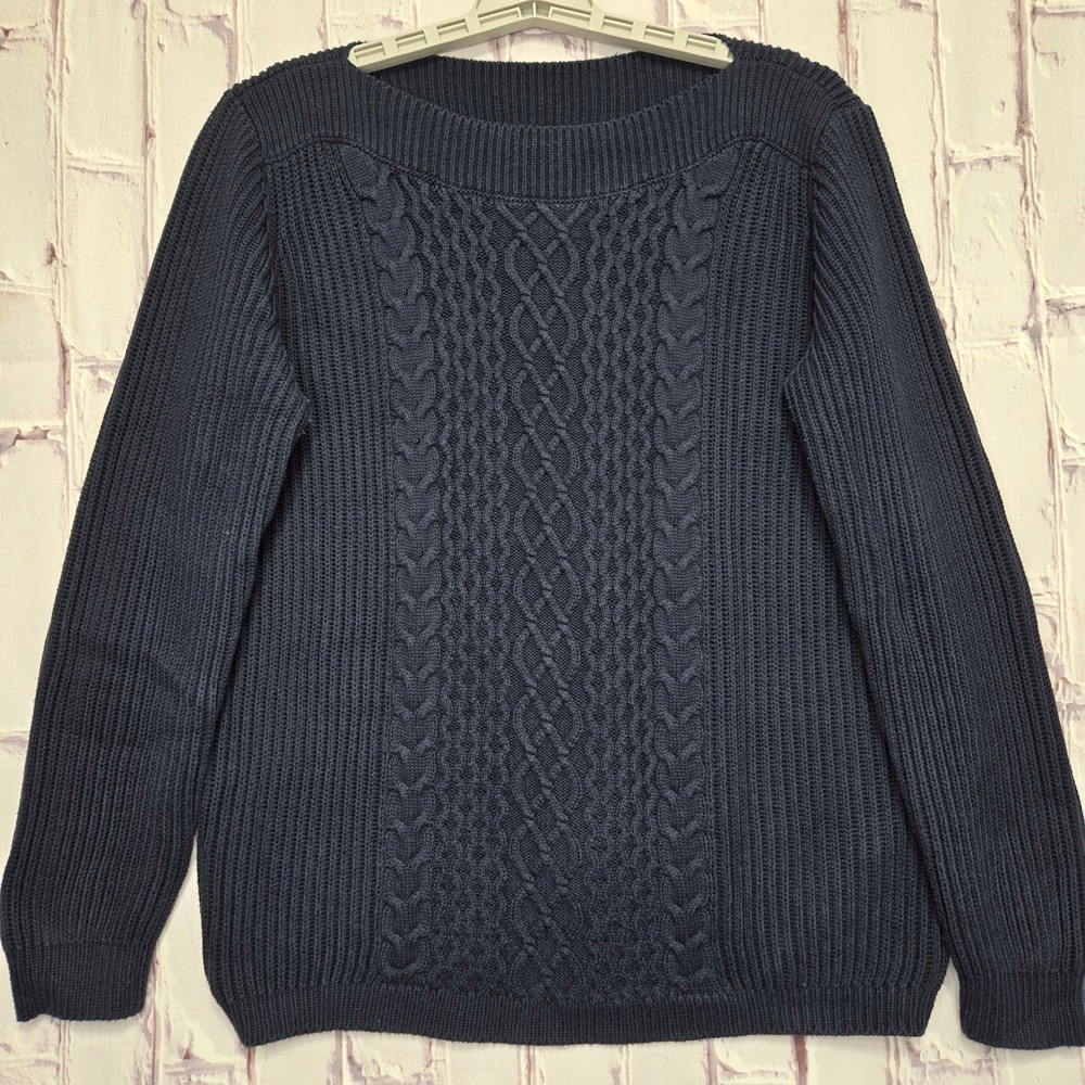 Y2K Tommy Hilfiger Mens Navy Blue Cable Knit Cotton Blend Sweater Preppy Size L